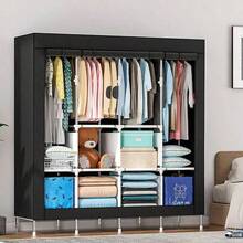 LÈRFM Wardrobe Minimalist Design Portable Fabric Wardrobe Storage - Black - View 1