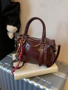 2025 新款纯色软 PU 奢华手提包，时尚复古日常休闲礼品托特包，女士适用