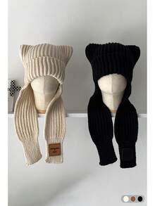 1pc Autumn & Winter New Arrival Warm Tweed Knitted Cap, Unisex Ski/Beanie Hat With Ear Flaps - Multicolor - View 3