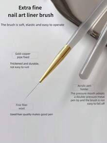 5/3pcs Professional Manicure & Eyeliner Brush Set, 25mm 24mm 13mm 10mm 7mm Fine Line Nail Brushes For Gel Polish & Precise Drawing