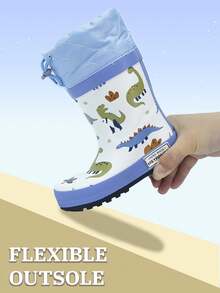 Kids Winter Warm Waterproof Rain Boots, Girls Rainboots, Cartoon Dinosaur Design Snow Boots, Waterproof And Easy To Clean, Suitable For Outdoor Play In Rainy And Snowy Seasons