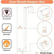 2 piezas de ganchos transparentes de 12"/15" para colgar coronas, colgadores de coronas sin rasguños para decoración de Pascua, letreros de bienvenida para interiores y exteriores