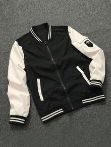 男士长袖条纹饰边撞色棒球夹克，秋季款