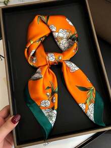 1pc Women's Luxury Floral Print Silk Satin Square Scarf, Fashion Versatile Headband And Bandana, Elegant Hair Scarf Or Shawl Wrap, Lightweight Neck Scarf For Tourism, Vacation, Daily Commuting, Leisure Outfits, And Chic Gift Accessories - trái cam - Xem 1