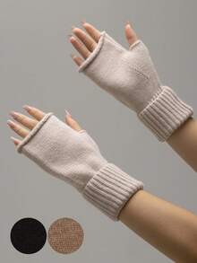 2 Paar einfarbige Acryl Fingerlose Handschuhe, modische Manschetten-Konvertible Fäustlinge für Dates, Schule, Alltag, Winter, geeignet für Büroarbeit von Frauen, einfach & vielseitig