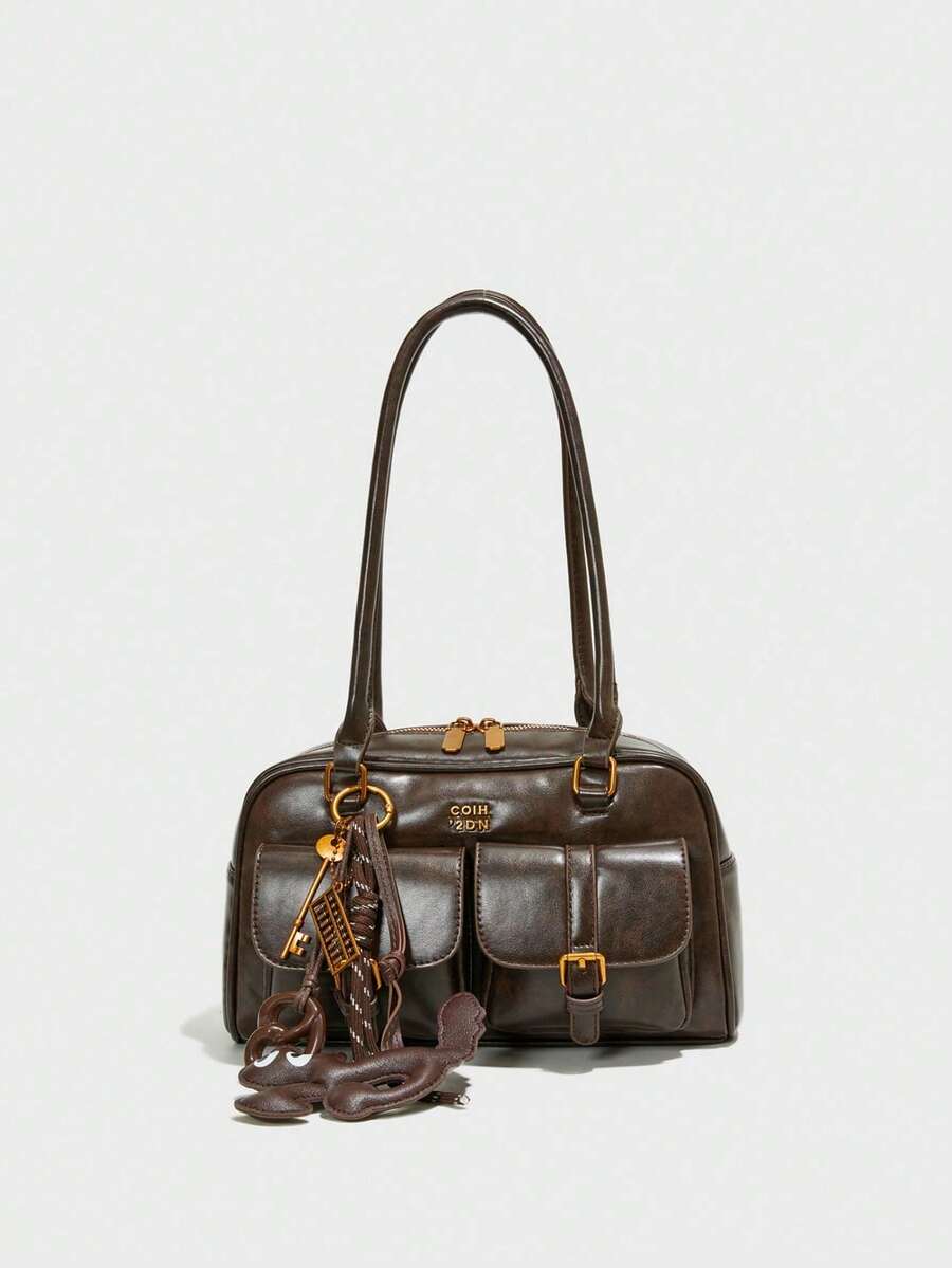 Túi hình chú hề cổ điển, màu trơn, chất liệu PU chống thấm nước, thiết kế chữ trang trí, nhiều ngăn, có thể đeo vai, đeo dưới cánh tay, trang trí mặt dây chuyền, phù hợp cho du lịch, mua sắm, đi làm, dự tiệc, hẹn hò và đón năm mới.