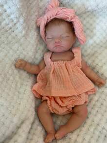 10英寸张嘴婴儿重生硅胶女孩娃娃，带植发，3D彩绘皮肤，触感柔软，新生儿女孩娃娃，适合儿童礼物 - 彩色 - 查看 3