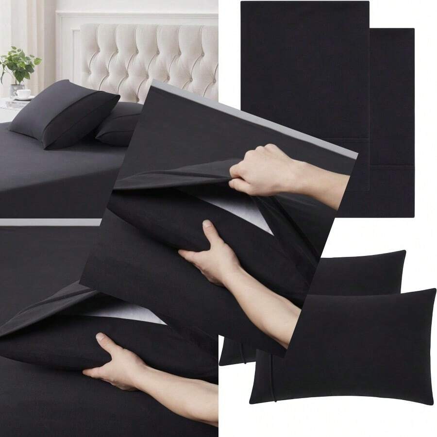 Flannel Pillowcases Standard Set Of 2 Ultra Soft Flannel Pillowcases Set Cozy And Breathable Pillow Cases Queen Size Set Of 2 Heavyweight And Durable Standard/Queen Black