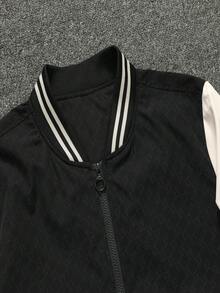 男士长袖条纹饰边撞色棒球夹克，秋季款