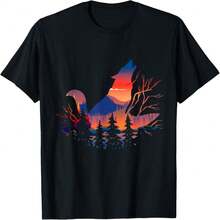Wild Animal Howling Predator Gift Forest Sunset Wolf T-Shirt - Black 25 - View 1