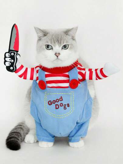 PETSIN 1pc Pet Funny Gag Outfit, Dog Holding Knife Costume