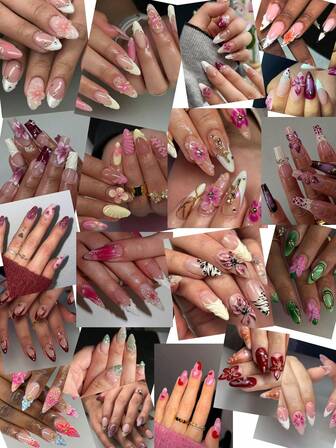 纯手工美甲，随机发货，1套（10片），3D立体花朵美甲，按压式美甲，假指甲，适合女性和女孩日常佩戴