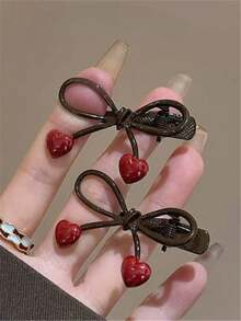 1pc Heart & Bow Hair Clip For Women, Side Bangs Hairpin, Claw Clips, Hair Slide, Hair Barrettes