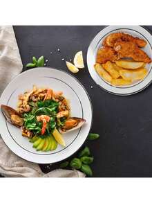 50/25/10/2 طبق طعام ذو حافة فضية، طبق سلطة، طبق كيك/حلوى، طبق فاكهة، أدوات مائدة للحفلات، مناسبة للزفاف، عيد الميلاد، ، رأس السنة الجديدة