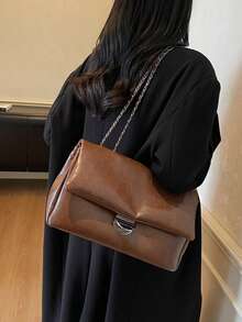 Fashionable New Women's One Shoulder Envelope Bag, Minimalist Retro Style Solid Color PU Leather With Metal Decor, Elegant Quality Versatile Bag Suitable For Travel, Shopping, Commuting