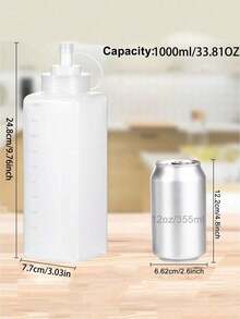 1pc Capacity Squeeze Sauce Bottle! Leak Proof Design+Clear Markings, Seasoning Bottles With Lids, Condiment Boxes, Suitable For Barbecue, Salad, And Baking - 0.6L/0.8L/1L (20OZ/27OZ/33OZ) - White - View 4