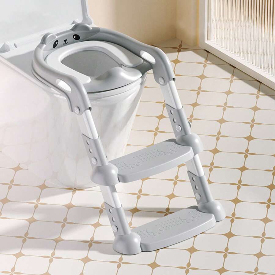 Baby Potty Training Seat With 2-Step Ladder For Toddlers, Soft Cushioned Seat And Splash Guard, Anti-Slip Wide Steps, Safety Handles, And Adjustable Height Potty Seat - Xám - Xem 1