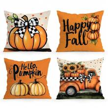 4 Stücke Kürbiskutsche bedruckte Kissenbezug Set, einseitig Muster, Herbst