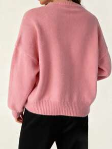 Women's Long Sleeve Sweaters Solid Color Crew Neck Loose Fit Pullover Knit Tops For Fall Winter - Rosa - Ver 2