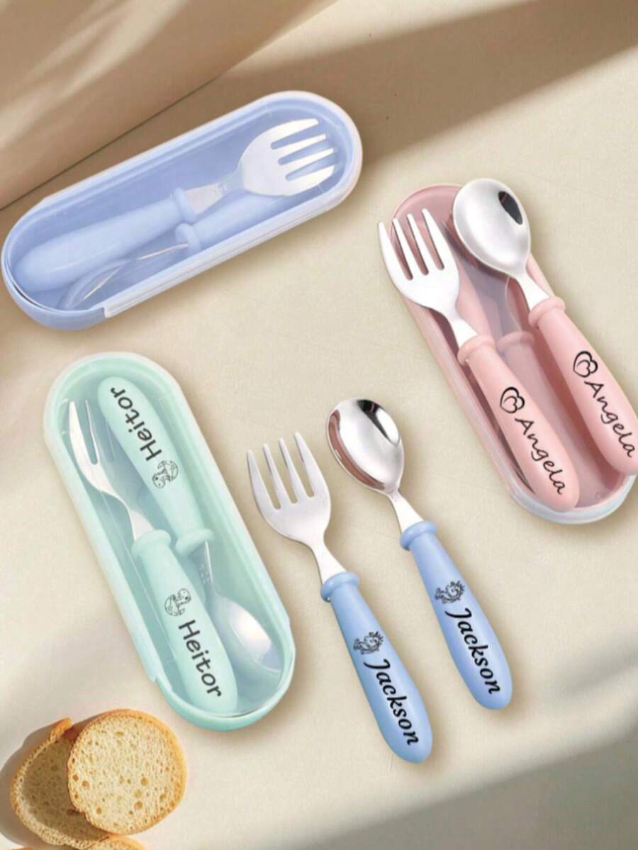 2pcs Personalized Cutlery Set, Custom Spoon- Custom Name Engraved Spoon Fork Set - Stainless Steel Cutlery Set, Stainless Steel Table Forks, For Mother's Day, For Birthdays, For Children's Day, For Father's Day, For Graduation, For Weddings, For Housewarming Dining Room, Kitchen, Office, School - 多色 - 查看 1