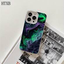 Fundas para teléfonos de imitación con orificios grandes para teléfonos con rayas verdes y moradas fluidas, diseñadas para las series 16 Pro, 16, 15 Pro, 14, 14 Plus, 14 Pro, 13, 13 Pro, 12 Pro y 11/11 Pro, regalos de cumpleaños y celebraciones - Negro - Ver 5