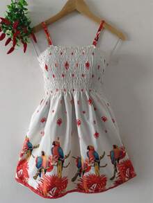 Women's Floral Dress - 紅花鳥 - 查看 1