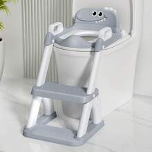 Potty Training Toilet Seat With Step Stool Ladder, 2-In-1 Toddler Potty Seat With Removable Triangular Stable Base, Splash Guard, Non-Slip Pads And Step Stool, Dinosaur Design With Multiple Color Options - Grey - View 1