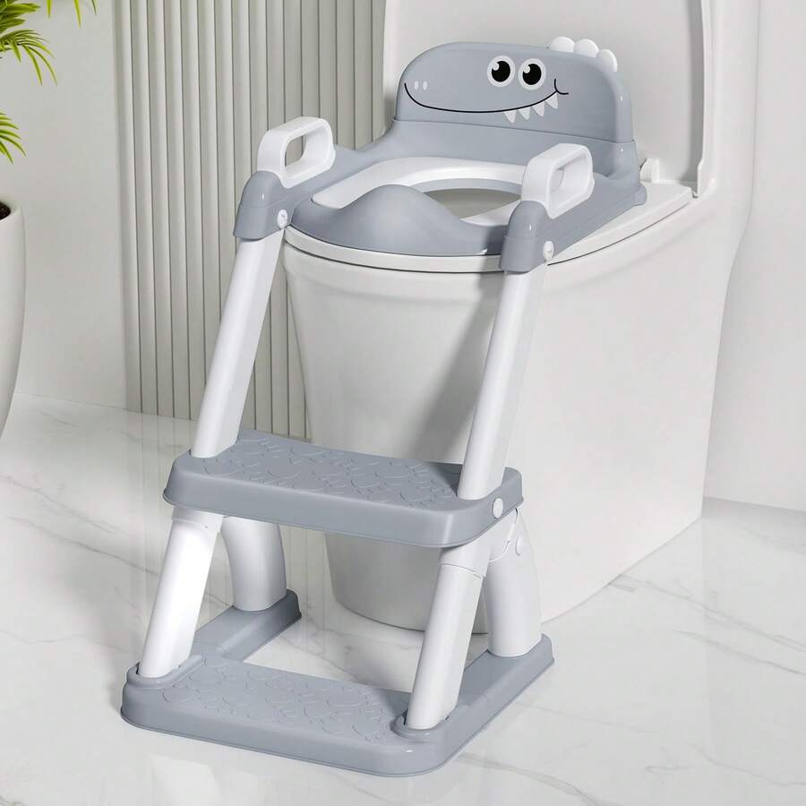 Potty Training Toilet Seat With Step Stool Ladder, 2-In-1 Toddler Potty Seat With Removable Triangular Stable Base, Splash Guard, Non-Slip Pads And Step Stool, Dinosaur Design With Multiple Color Options - Grey - View 1