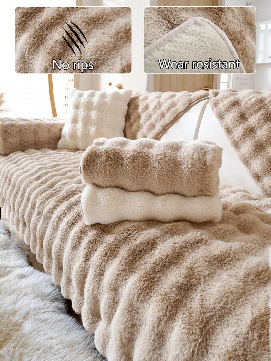 1 件厚毛绒沙发垫套，四季沙发座椅保护套，现代简约沙发套，防尘可洗，柔软防褪色，宠物友好，适合 L 型沙发和 1/2/3/4 座沙发，卡其色