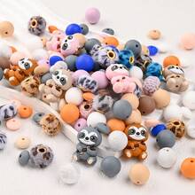 34pcs 3D Cartoon Sloth Silicone Bead Combo Set, Silicone Round Beads, Flat Beads, Plush Leopard Print Beads, Multi-Functional Handmade Beading Materials For DIY Beaded Pens, Phone Straps, Keychains, Durable Silicone Beads - Multicolor - View 4