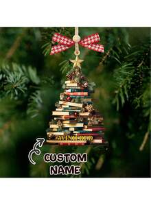 Personalized Christmas Book Tree Name Ornament, Bookworm Gifts, Book Ornament, 2025 Christmas Ornaments-Flat Printed Acrylic Ornament. - F-book Christmas Tree Ornament - View 1