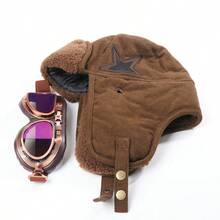 1pc Reversible Vintage Goggles Ushanka Hat, Unisex Warm Winter Cap For Outdoor Cycling Skiing Aviator