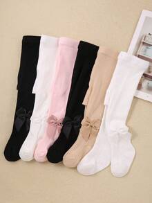 6 pares de leggings de punto de color liso para niñas, aptos para uso diario durante todo el año - Niñas, medias para niñas pequeñas - Estilo aleatorio, color aleatorio