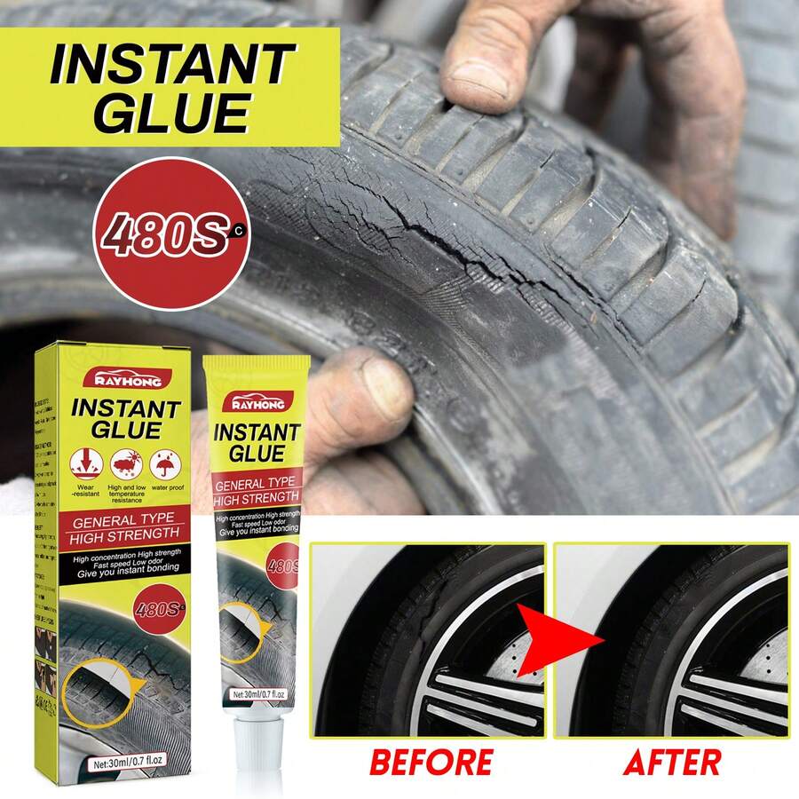 rayhong Tire Repair Glue Strong Rubber Waterproof High Temperature Wear-Resistant Non-Corrosive Sealing Bonding Glue For Tyre Crack & Shoes & Bicycle & Black Headphone - Black - View 1