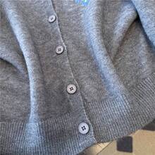 French Chic Knitted Cardigan Sweater, Casual Versatile Round Neck Long Sleeve Jacket For Women, Autumn/Winter - Grey - View 6