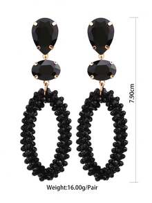 1 Pair Handmade Bohemian Beaded Crystal Oval Dangle Earrings, Handcrafted Jewelry Gift For Women