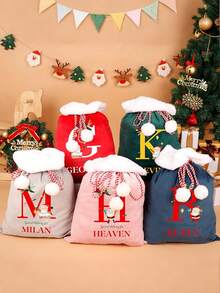 Customized Christmas Gift Bag, Velvet Fabric, Heat Transfer Printing, Christmas Gift Bag For Family, Friends, Kids, Home Decor, Holiday, Christmas Decoration - Multicolor - View 4