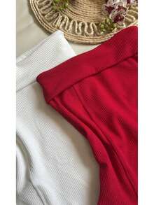 Kit Two (2) Women's Strapless Bodysuits Versatile Elegant Comfortable Spring Summer - Red and White - View 4