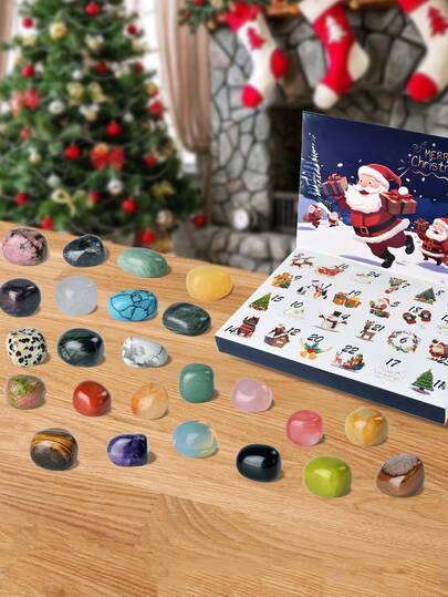 24-Day Natural Crystal Gemstone Advent Calendar For Christmas And Thanksgiving, Educational Collectible Stone Calendar For Geology Enthusiasts, No Electricity Needed (Natural Stone With Random Color And Shape)