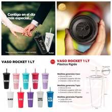Vasos de Plastico Reusable kit de 5 Vaso con Popote y Tapa con Plstico Rgido Vaso de 1 litro Vaso tipo Termo Reusable/Plastic Cup 5, ROSA PASTEL - BL + 5 - Ver 1