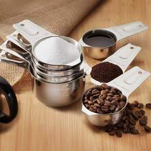 Stainless Steel Measuring Cup And Spoon Set, Metal Measuring Tool Kit, Baking And Pastry Tools, Coffee Scoop, Suitable For Baking, Cooking, Liquids, Powders, Beans, And Other Kitchen Cooking And Baking Tools