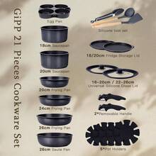 GiPP Pot Set With Removable Handle, 8/15/21-Piece Pan Set With Ceramic Non-Stick Coating,Detachable Handle, With Frying Pans, Saucepans Induction Cooking Pot Set, For All Types Of Cookers - Dark Grey - View 12