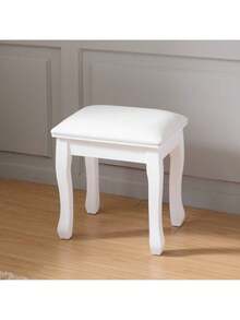 Square Vanity Stool, Highly Elastic Cotton Makeup Stool, Modern Upholstered Piano Stool For Vanity, Bathroom, Living Room, Ottoman, White Curved Leg - 1 - View 11