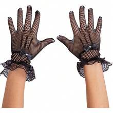 Guantes de tul de moda para mujer, elásticos, transpirables, suaves y amigables con la piel, versátiles para novia, boda, fiesta, club, atuendo de actuación y accesorios - Medio dedo - rojo - Ver 8