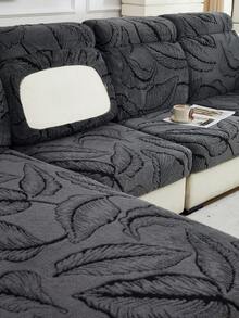1pc Soft Plush Fabric Pet Proof Sofa Seat Cover, Floral Embossed Design, Deep Gray Large Leaf Pattern, Multi-Color, Thick Embossed Plush Sofa Cushion Cover Suitable For Autumn/Winter, Fits Sofa Backs And 1/2/3/4/L Chaise Lounge