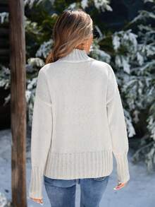 Women's Fashionable Solid Color Knit Ribbed Sweater, Suitable For Home, Daily Wear, Beach, Office