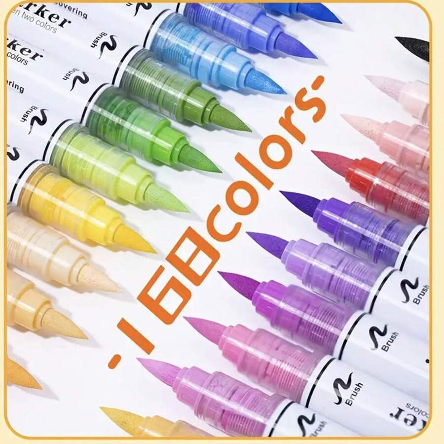 84pcs/Set 168 Colors Dual-Tip Liquid Marker Pens, Suitable For Painting And Art Creation - 8106-84 - View 1