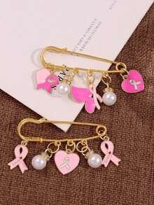 1pc Creative White Pearl Pink Bow Enamel Alloy Brooch, Pink Bow Heart Ribbon Pendant Pin - Multicolor - View 6
