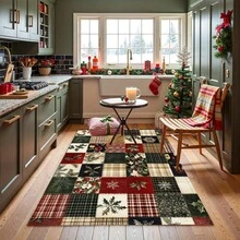 1PC 3.1'x2', 8.4'x6' Luxury Christmas Non-Slip Area Mat - Heavy-Duty Machine Washable Mat With Non-Slip Backing, Soft Fluffy Floor Mat In Red, Green, Golden, Black, White, Beige - For Living Room, Bedroom, Kitchen, Holiday Decor - Christmas, Thanksgiving, Easter, , Halloween - Easy-Clean Home Mat Gift, Rugs For Living Room, Festive Room Accent, Plaid Pattern Mat, Polyester Fiber Mat, Patchwork Christmas Rug, Large Red Rug For Living Room, Brown Checkered Christmas Mat, Mat For Crawling, Round Living - 樣式-1 - 查看 4