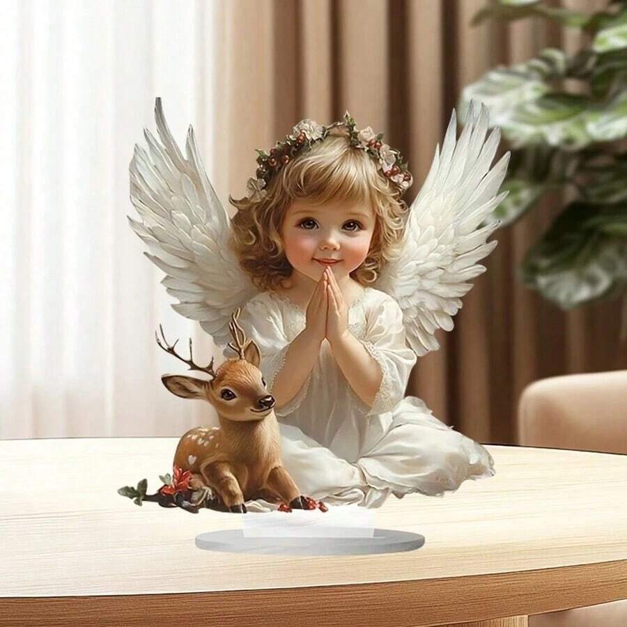 1 pièce Statue d'ange bohème aux ailes élégantes - Statue de prière en acrylique, symbolisant la paix et l'amour, convient pour la maison, le bureau, le café, la chambre à coucher et autres fins décoratives